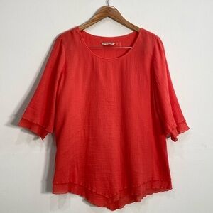 Soft Surroundings Gauzy Cotton Blouse Women's Medium Orange